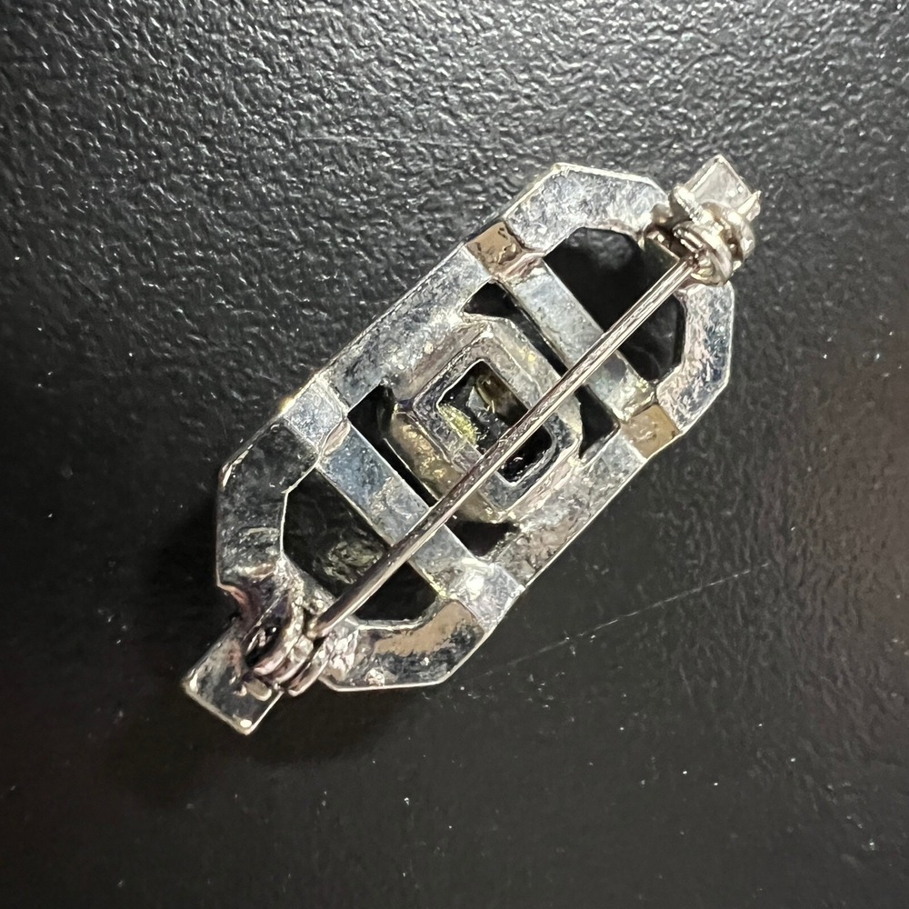 Vintage Rectangular Brooch Clear Rhinestone Black… - image 2
